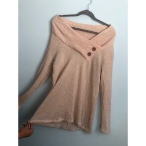 Cream off the shoulder top with button details